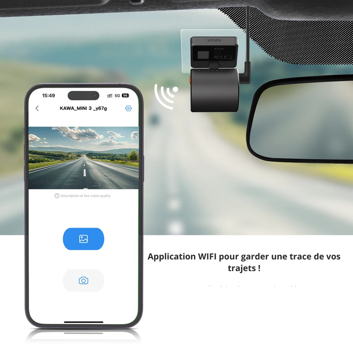 Dashcam KAWA Mini 3 – Caméra Voiture 2K avec Wi-Fi, Vision Nocturne & Commande Vocale